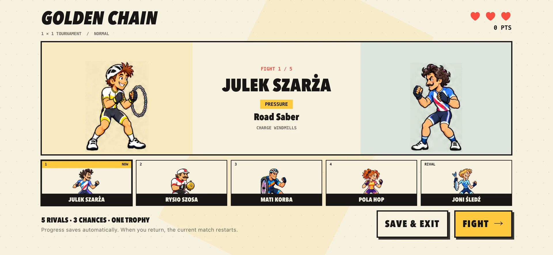Golden Chain Tournament: five matches and a personal final.