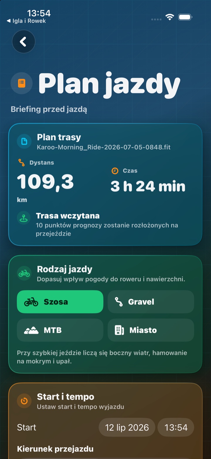 Profil jazdy, kierunek, tempo i godzina startu zmieniają prognozę.